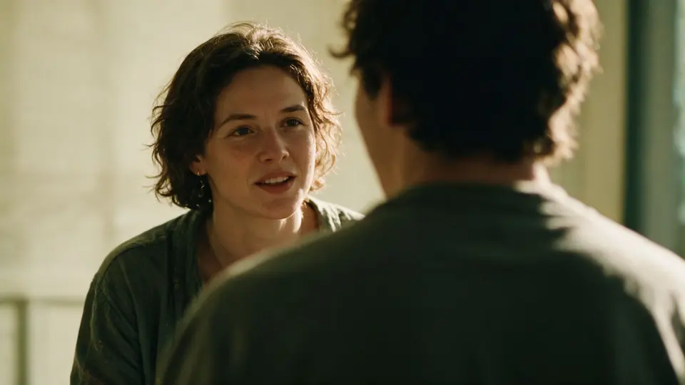 Two people in a warm, attentive one-to-one conversation